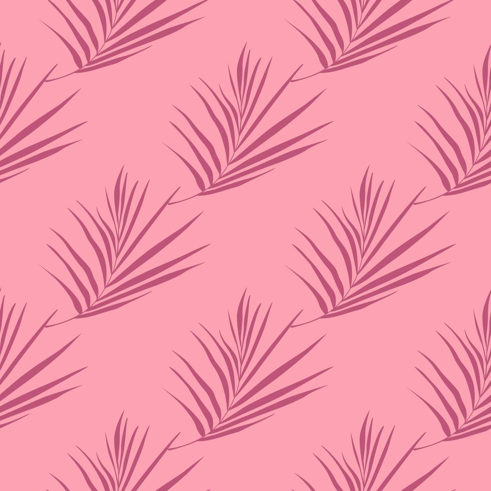 Purple colored fern lead ornament seamless stylized pattern. Nature floral artwork with bright pink background. vector