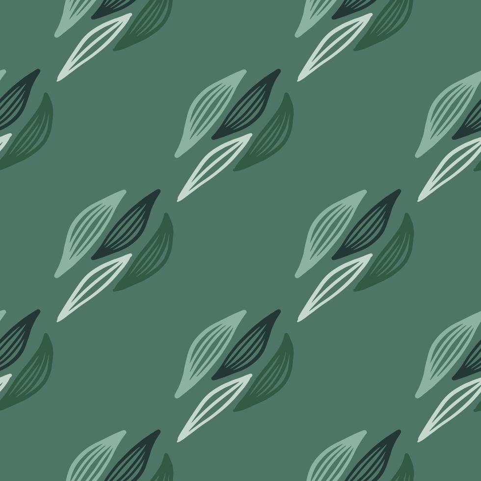 Hand drawn herbal outline leaves on green background. Seamless random pattern. Trendy scandinavian design vector