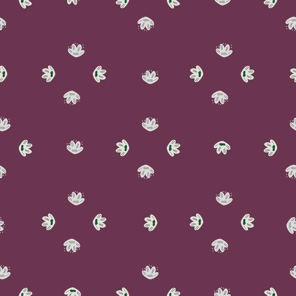 patrón de flor sin costuras de estilo geométrico con pequeño adorno de flor de garabato. fondo morado telón de fondo de la naturaleza. vector