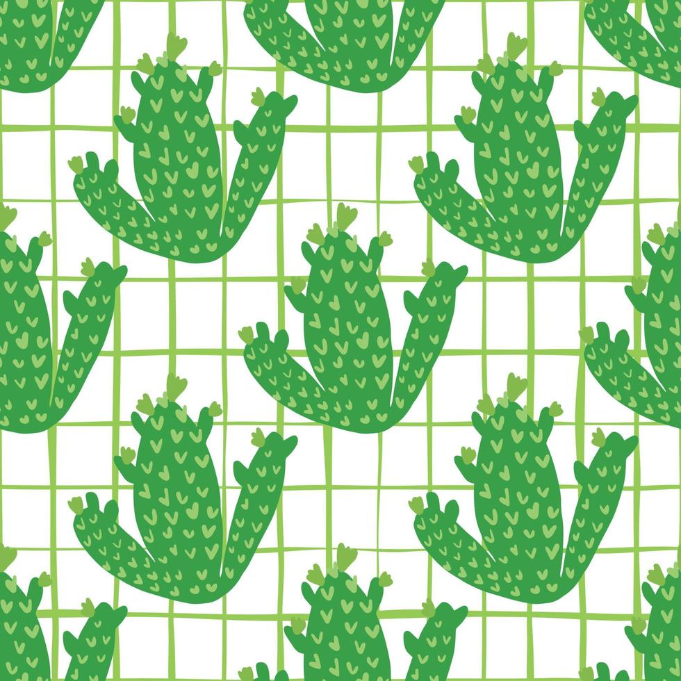 Cactus seamless pattern on stripe backgroun. Green cacti wallpaper. vector