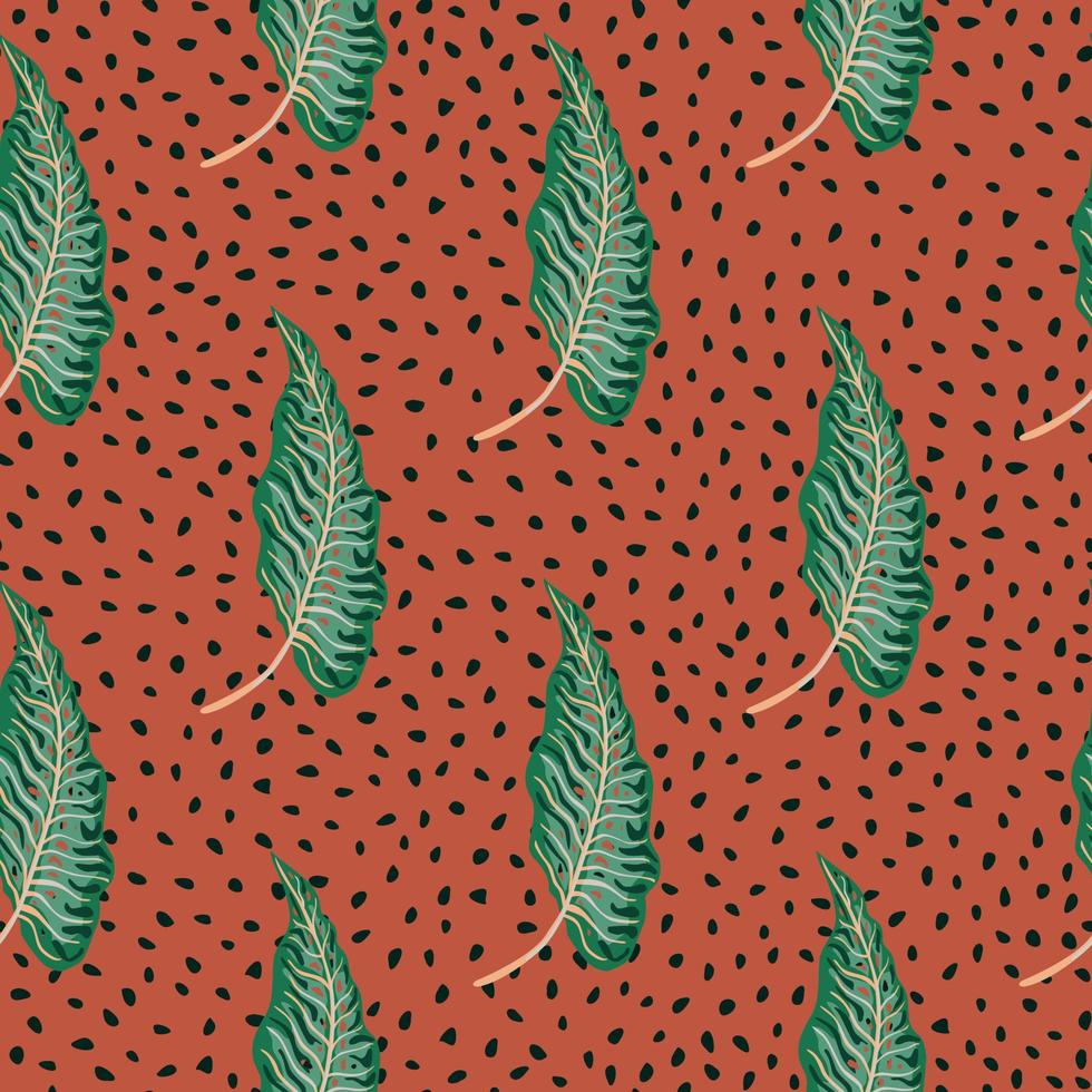 Abstract tropical seamless pattern with creative leaves on dots background. vector