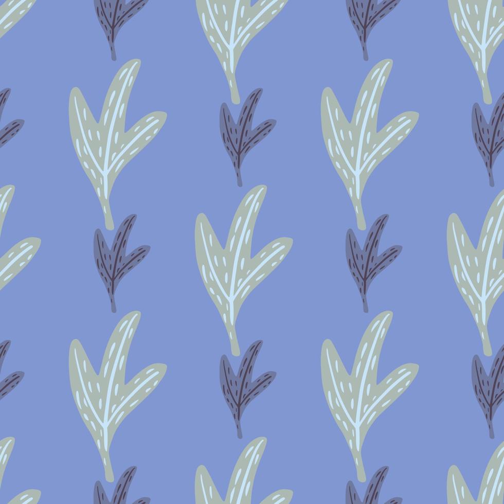 Grey tones hand drawn leaves seamless pattern. Nature botanical backdrop with blue background. vector