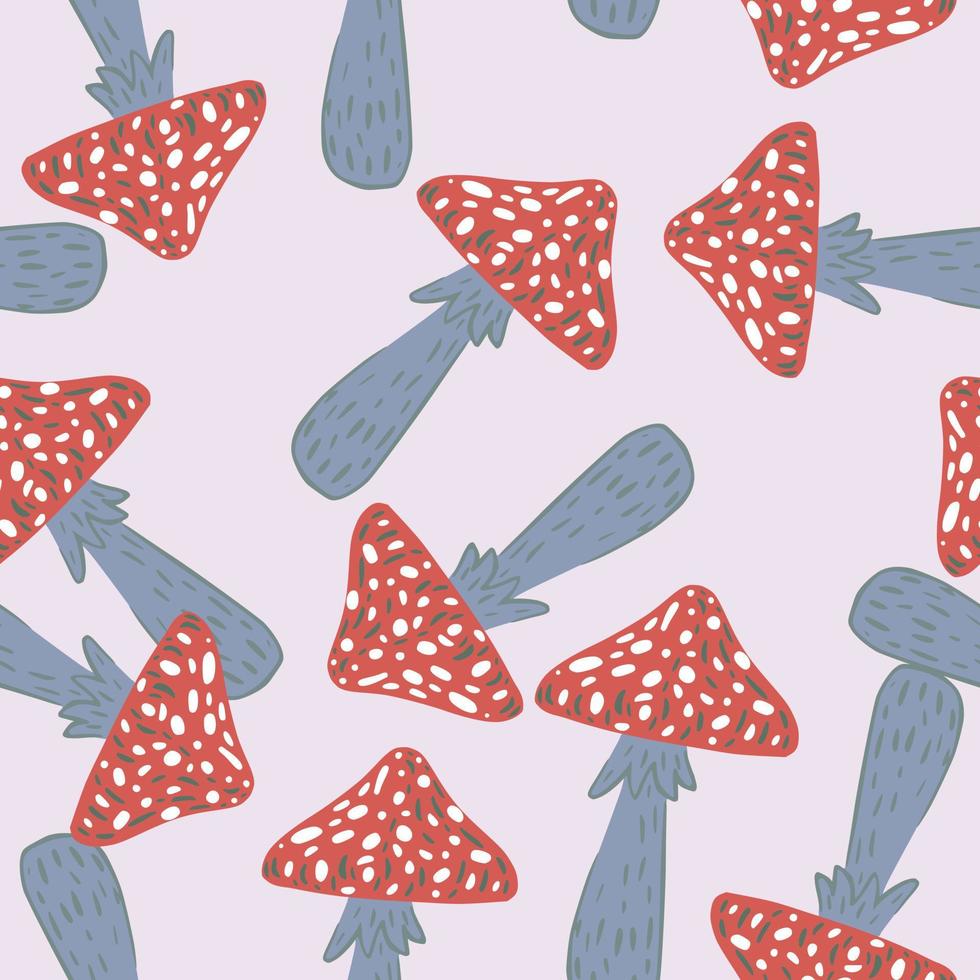 Magic mushrooms seamless pattern with random print. Psychedelic ornament in red and blue colors. vector