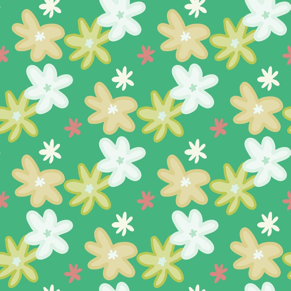 Seamless pattern with daisy flowers. Green background. vector