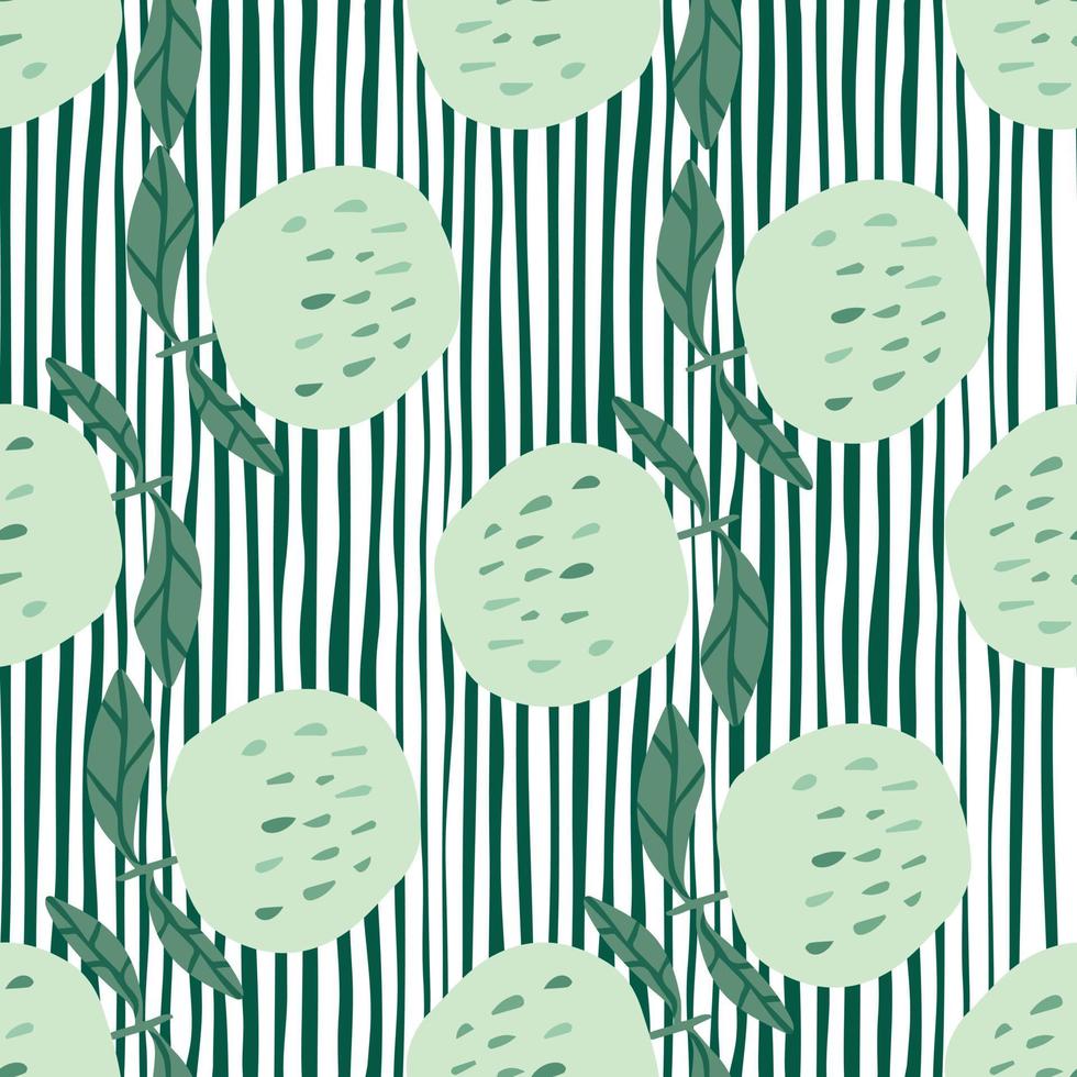 Green apples seamless pattern. Botanical print. Stripes background. vector