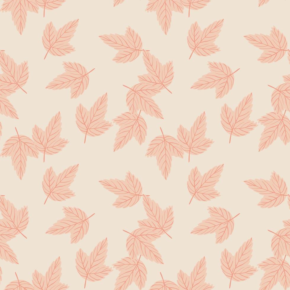 Random seamless nature pattern with falling leaves. Light pastel pink palette botanic backdrop. vector