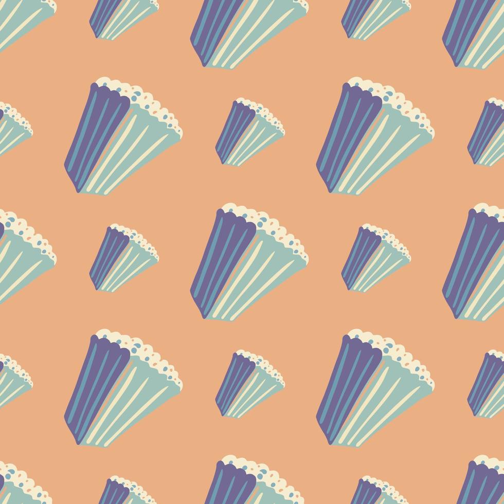 Soft blue popcorn ornament seamless doodle pattern. Light beige background. Simple sinema backdrop. vector
