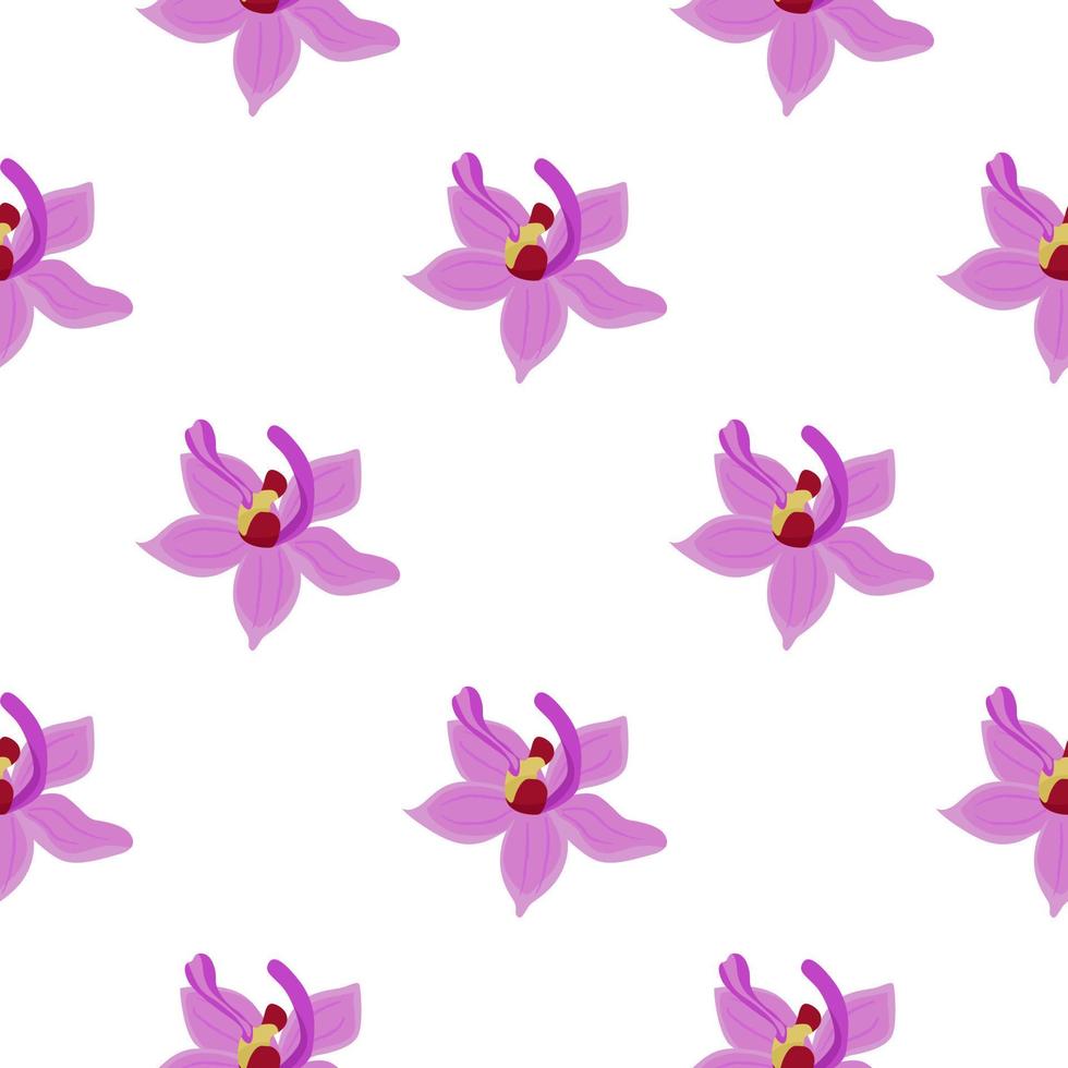 orquídeas lilas flores de patrones sin fisuras en estilo botánico. telón de fondo floral del garabato. impresión aislada. vector