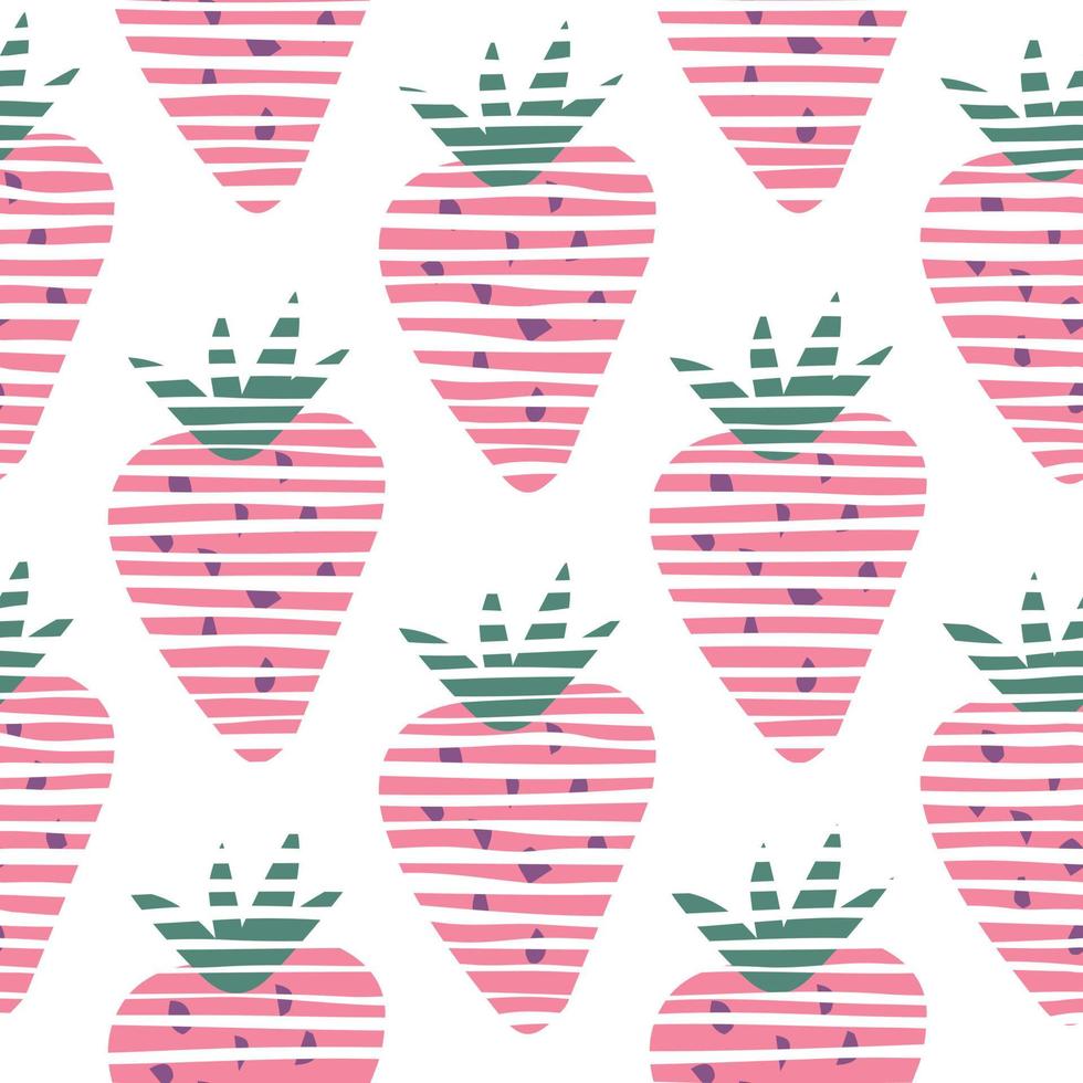 Strawberries wallpaper. Sweet berries backdrop. Doodle strawberry seamless pattern on white background vector