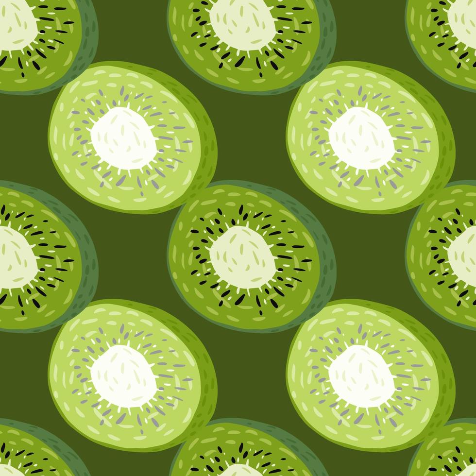 Cartoon seamless food pattern with green colored kiwi slice ornament. Organic fruit artwork. vector