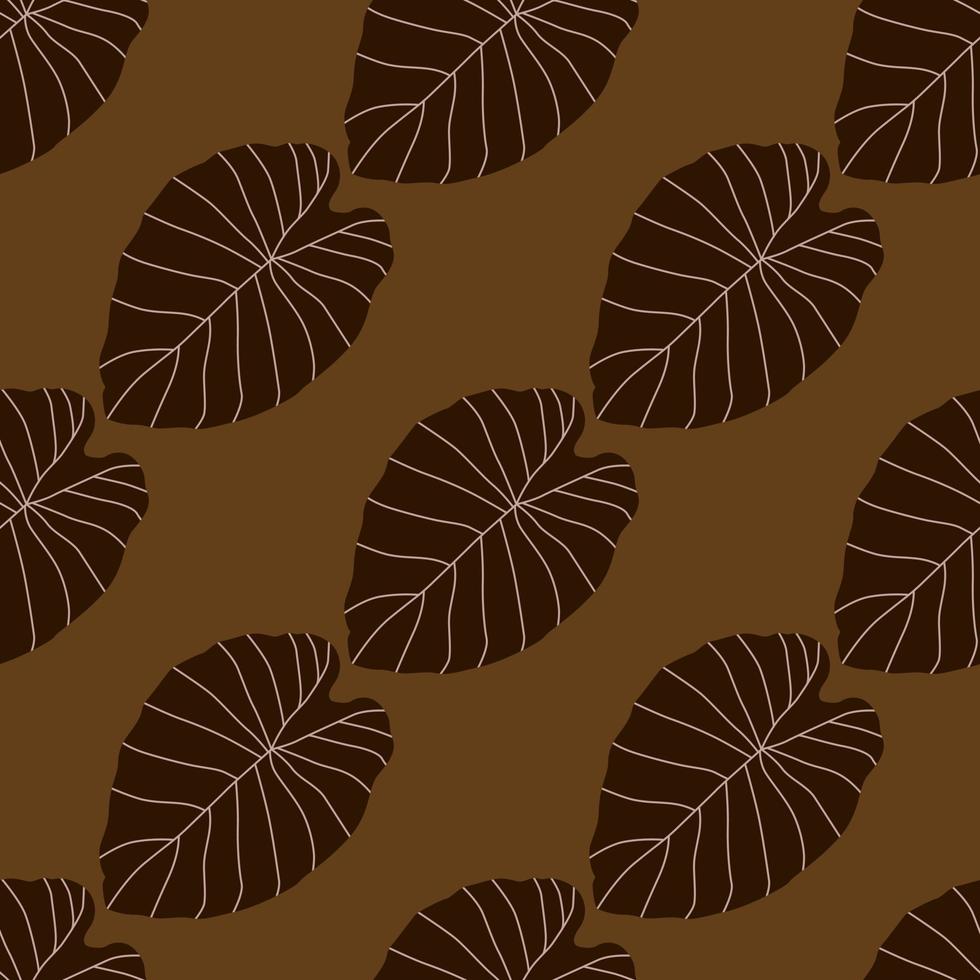 caída de patrones sin fisuras con formas de contorno de hojas marrones sobre fondo beige. simple adorno en tonos otoñales. vector