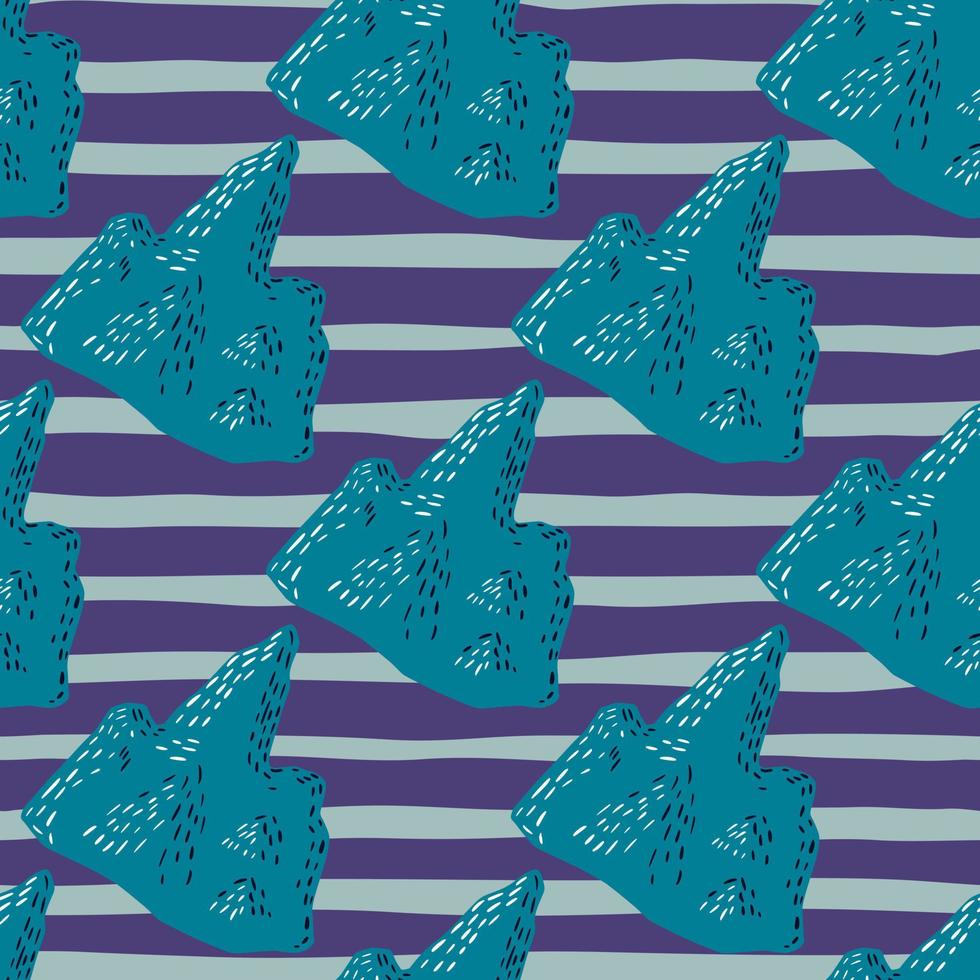 Hand drawn antarctic seamless pattern with abstract iceberg turquoise silhouettes. Striped purple background. vector