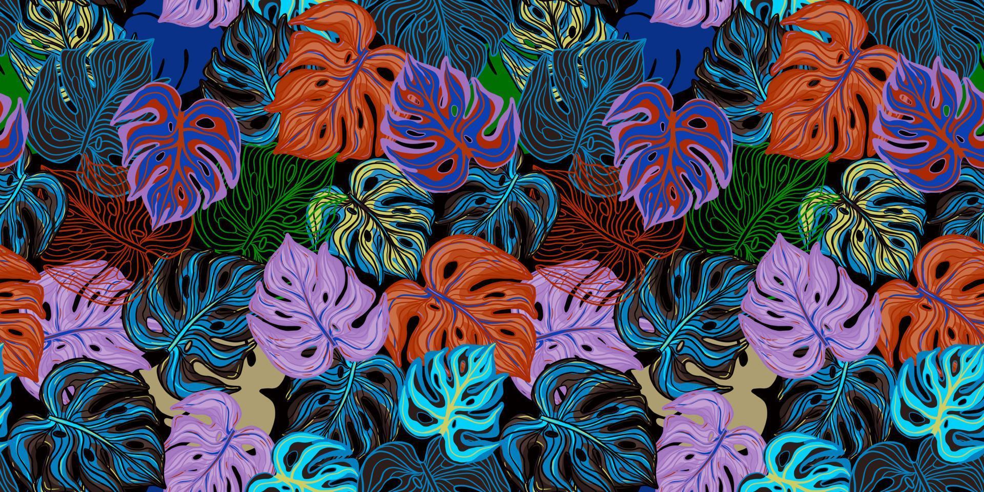 Trendy monstera leaves seamless pattern. Fashion tropical background. vector