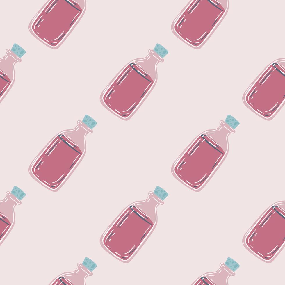 boticario de patrones sin fisuras con formas de botella médica de garabato. ilustraciones de paleta de color rosa. vector