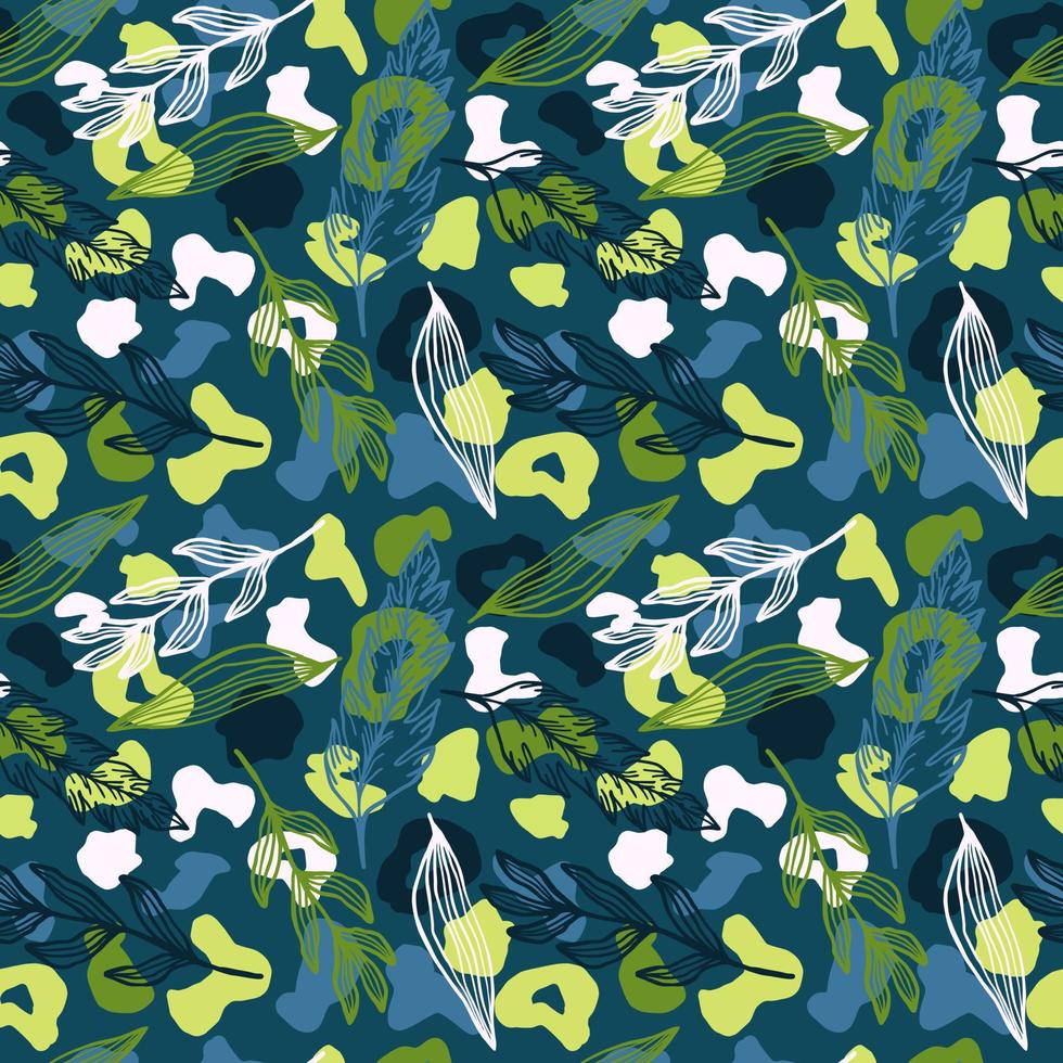 Abstract outline leaves and leopard skin seamless pattern. Creative tropical collage wallpaper. vector