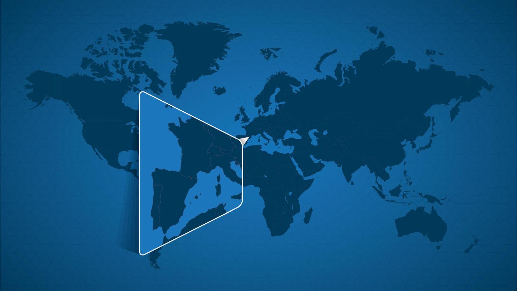 mapa detallado del mundo con un mapa ampliado de andorra y los países vecinos. vector