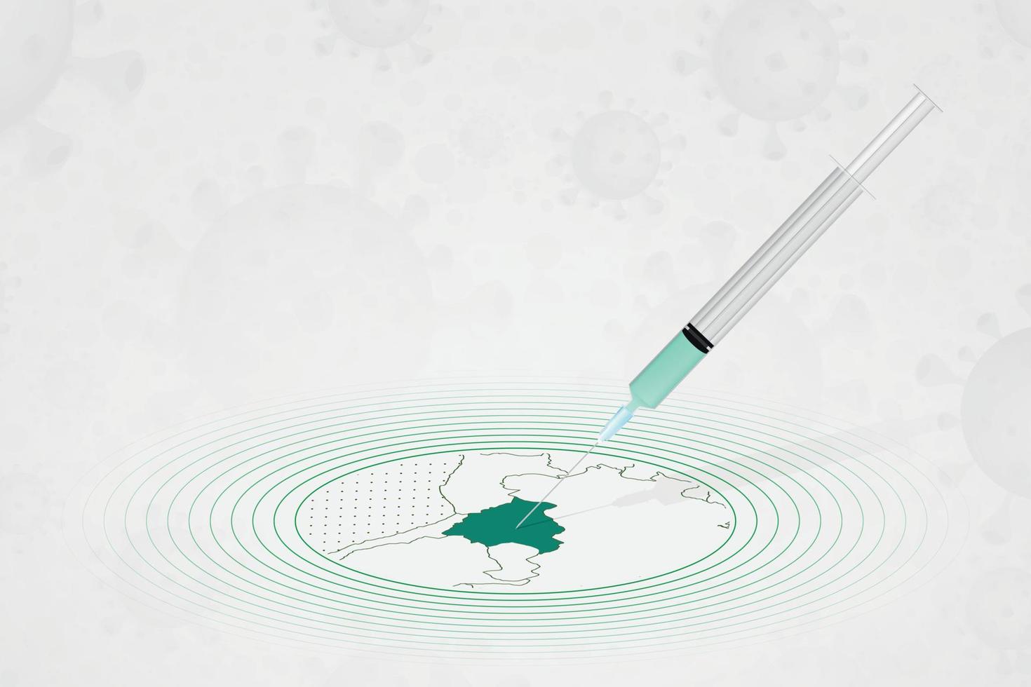 concepto de vacunación de bolivia, inyección de vacuna en el mapa de bolivia. vacuna y vacunación contra el coronavirus, covid-19. vector