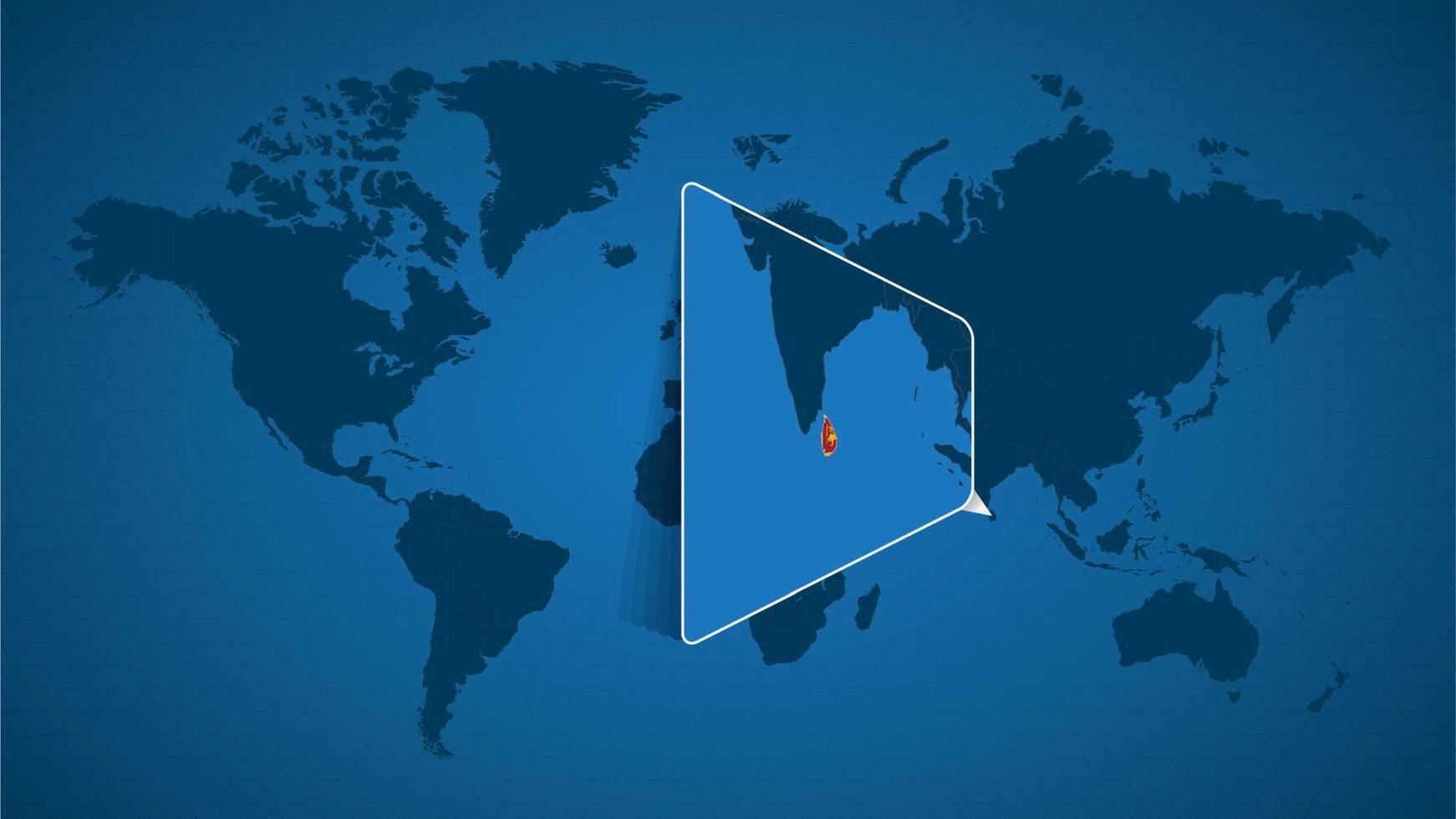 mapa mundial detallado con un mapa ampliado anclado de sri lanka y los países vecinos. vector