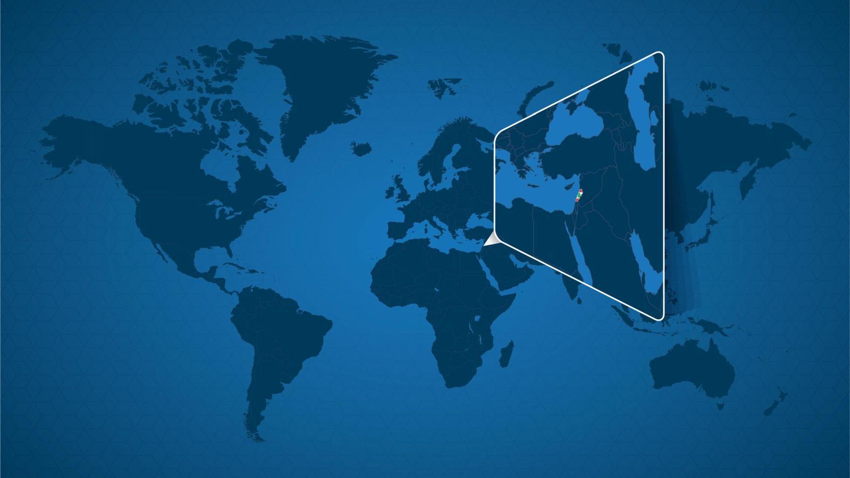 Detailed world map with pinned enlarged map of Lebanon and neighboring countries. vector