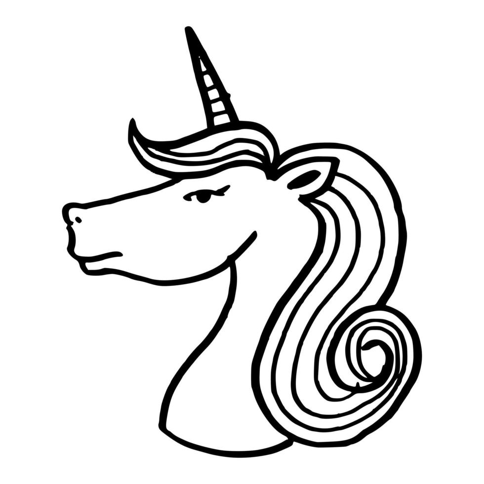 doodle style illustration hand drawn of unicorn isolated on white background vector