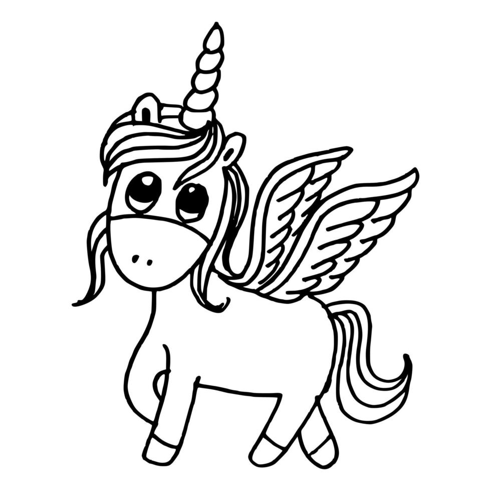 ilustración estilo doodle dibujada a mano de unicornio aislado sobre fondo blanco vector
