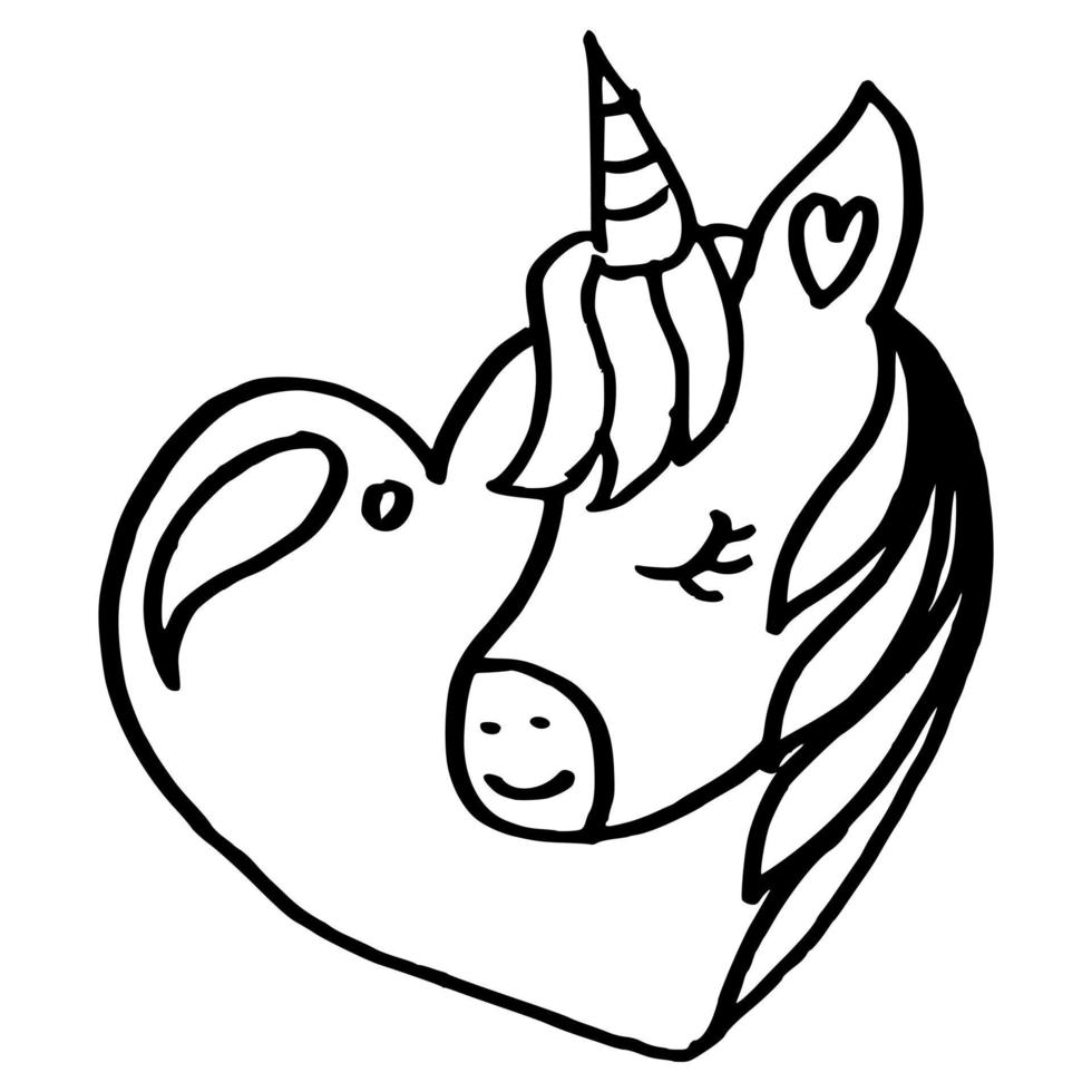 doodle style illustration hand drawn of unicorn isolated on white background vector