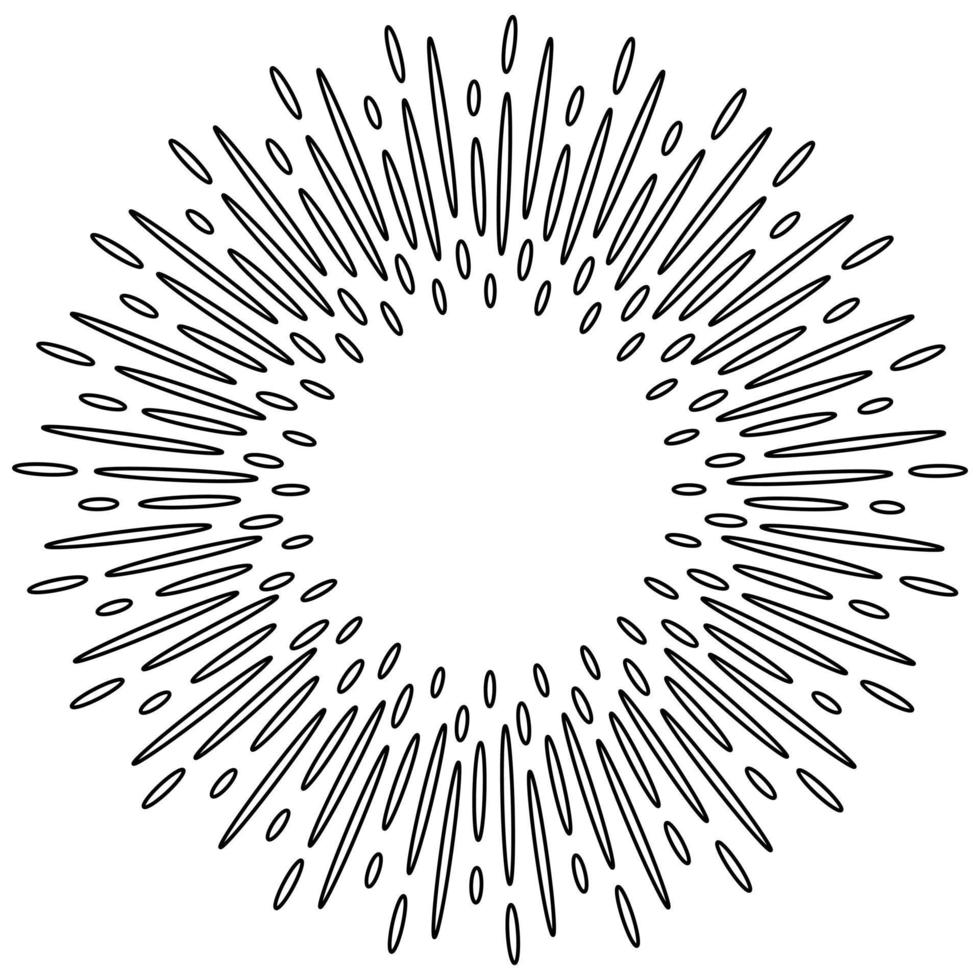 Starburst, sunburst  hand drawn. Design Element Fireworks Black Rays. Comic explosion effect. Radiating, radial lines. vector