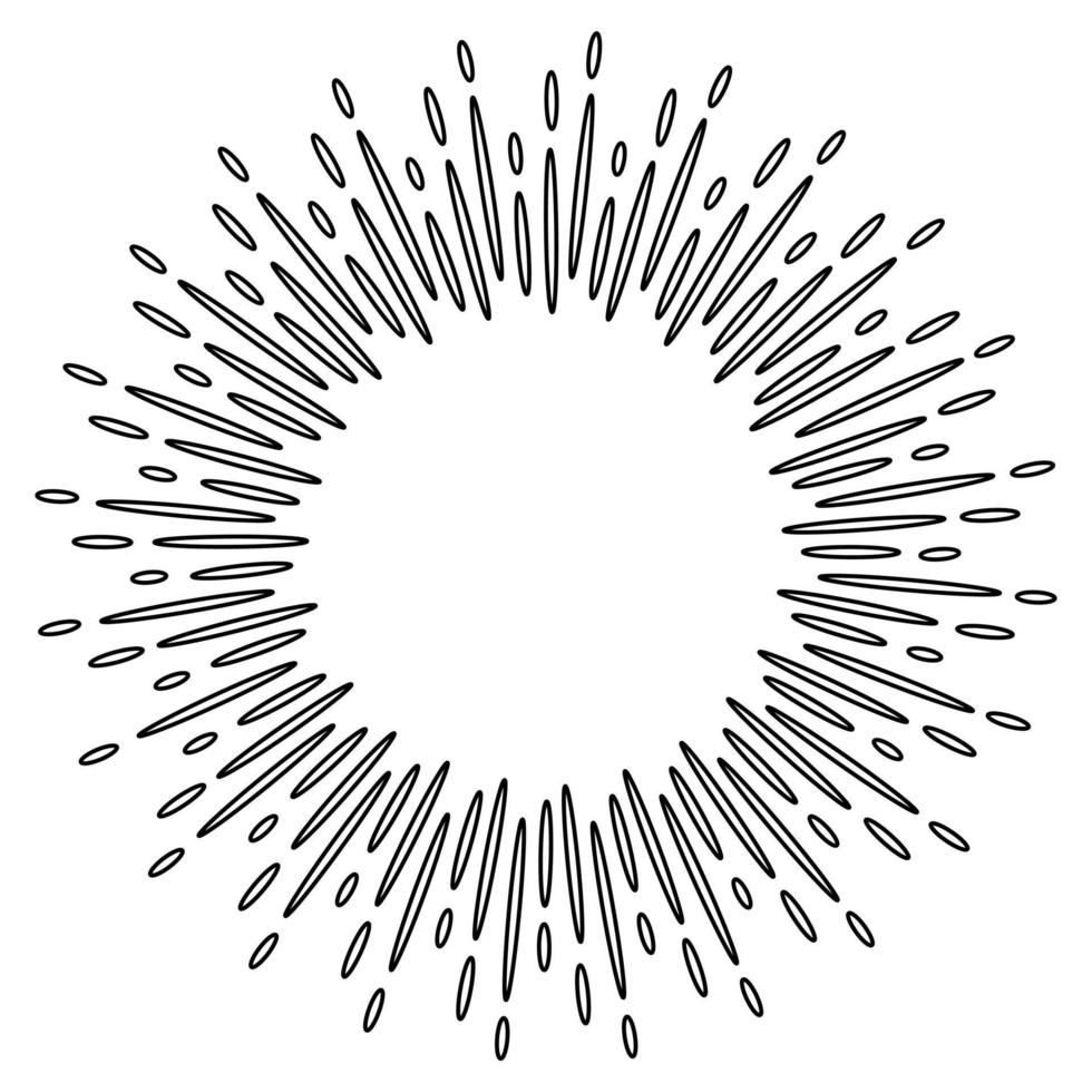 Starburst, sunburst  hand drawn. Design Element Fireworks Black Rays. Comic explosion effect. Radiating, radial lines. vector