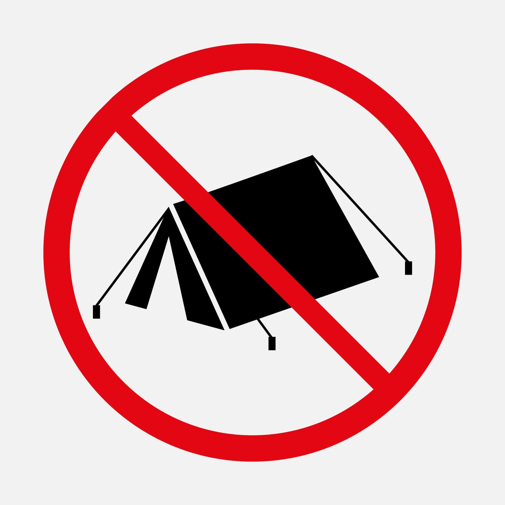 No camping sign. Tent prohibition vector icon isolated on white