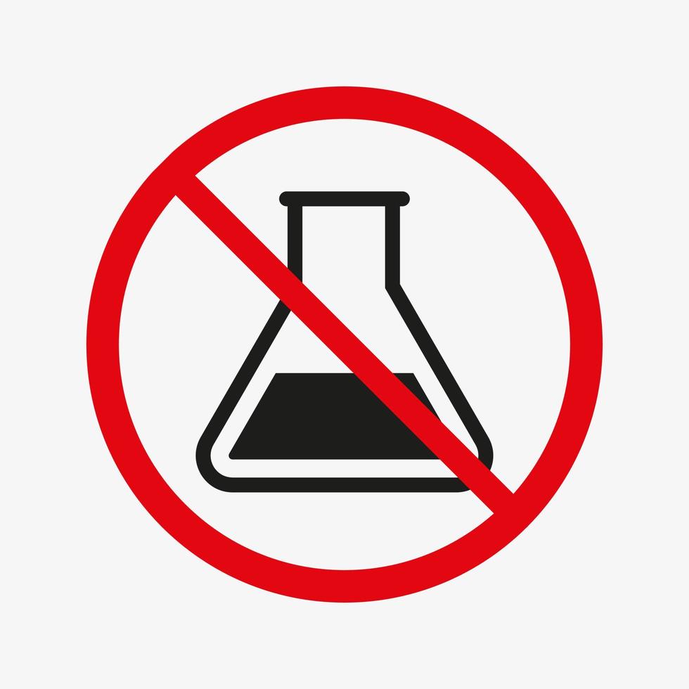 signo de vector de matraz químico cruzado aislado sobre fondo blanco. icono de prohibición del tubo de ensayo. productos químicos no permitidos.