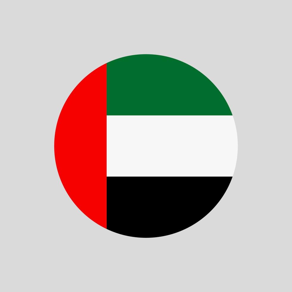 Icono de vector de bandera de EAU redondo aislado sobre fondo blanco. la bandera de los emiratos árabes unidos en un círculo