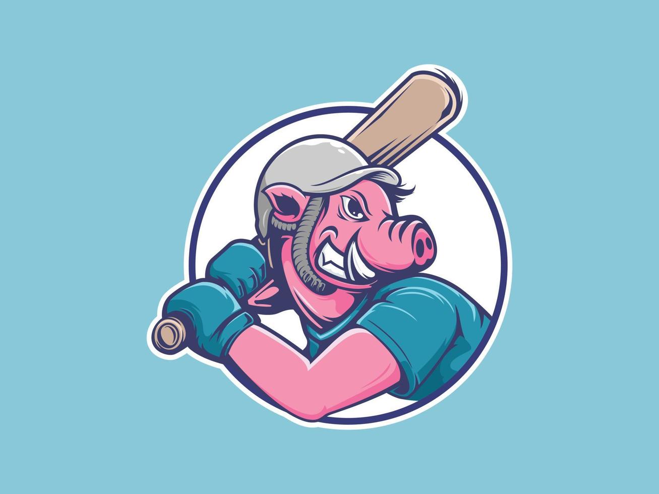 Cerdito enojado jugando béisbol mascota personaje insignia vector
