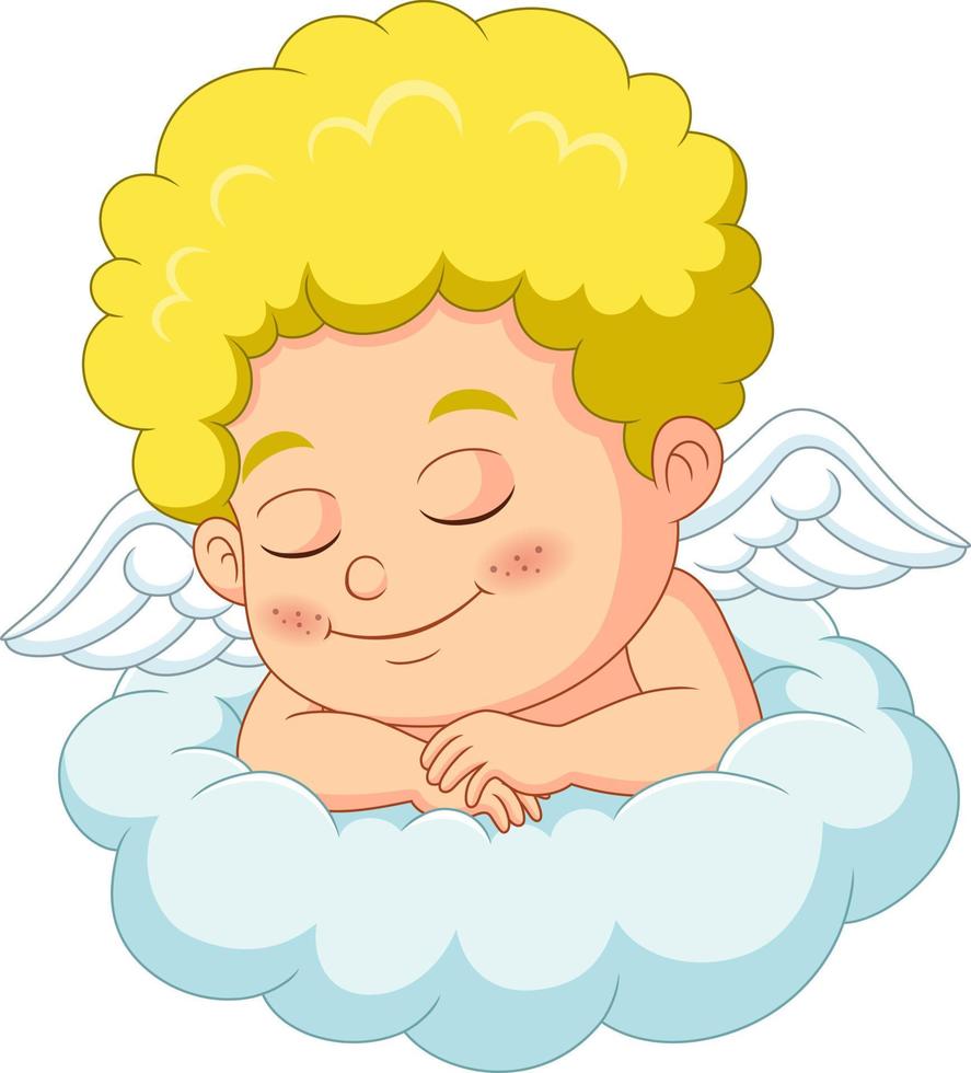 Cute little cupid cartoon sleeping on the cloud vector