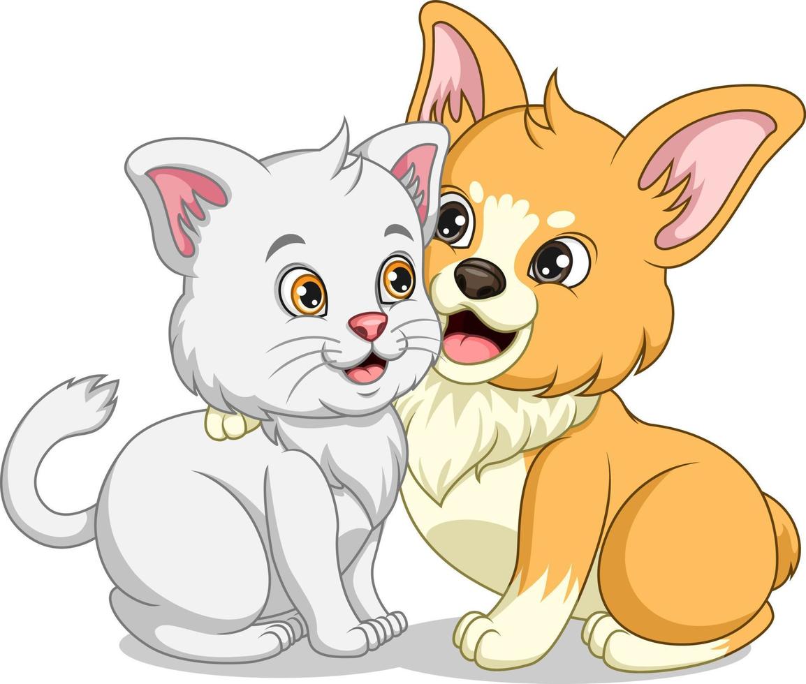 dibujos animados lindo gato y perro corgi - mejor amigo para siempre vector