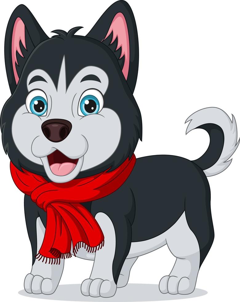 lindo bebé perro caricatura en bufanda roja vector