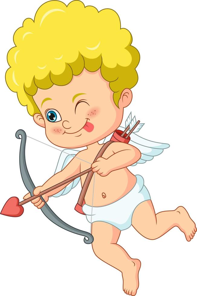 Cartoon cute little cupid with bow and arrow vector