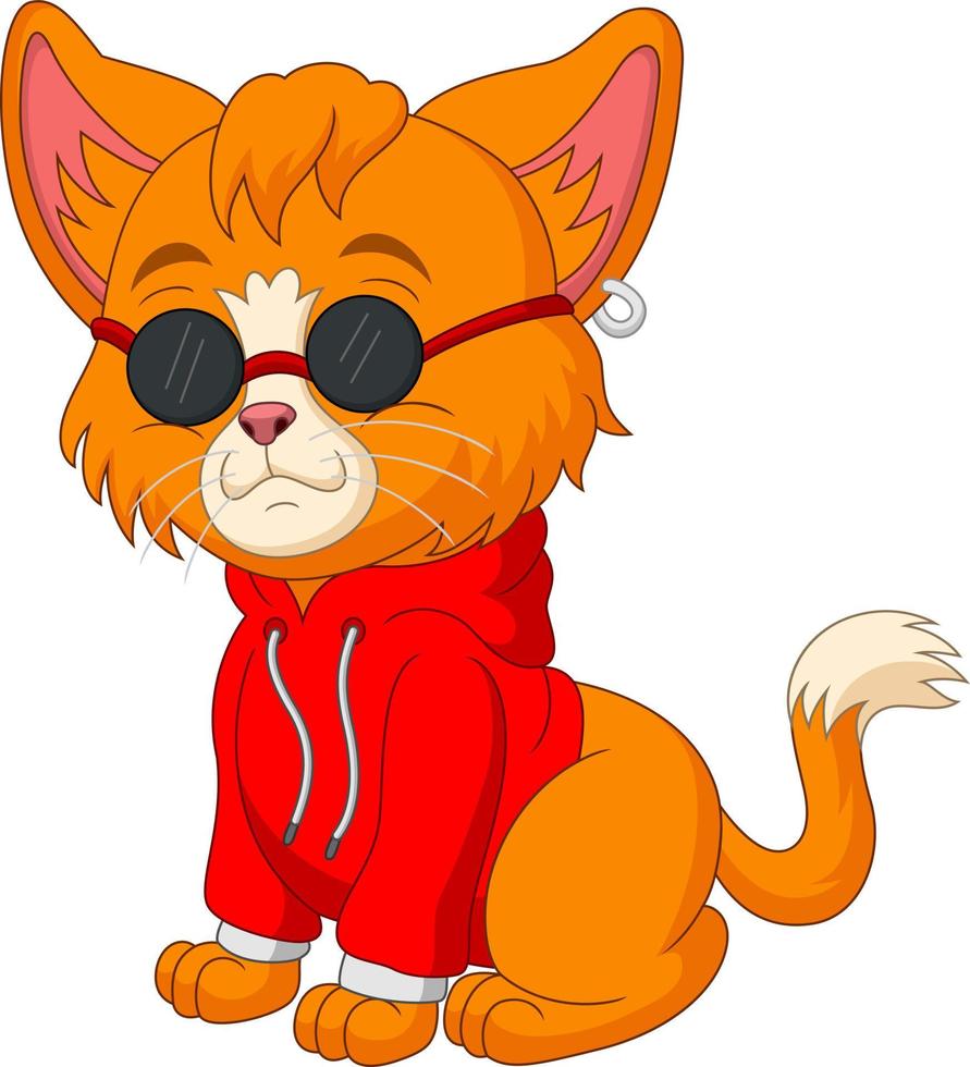 Cute dog cartoon wearing red sweater and sunglasses vector