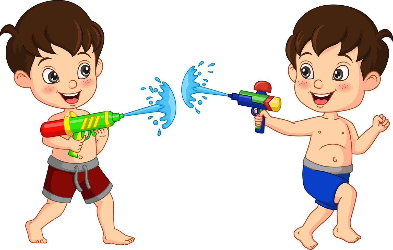 niños de dibujos animados jugando una pistola de agua vector