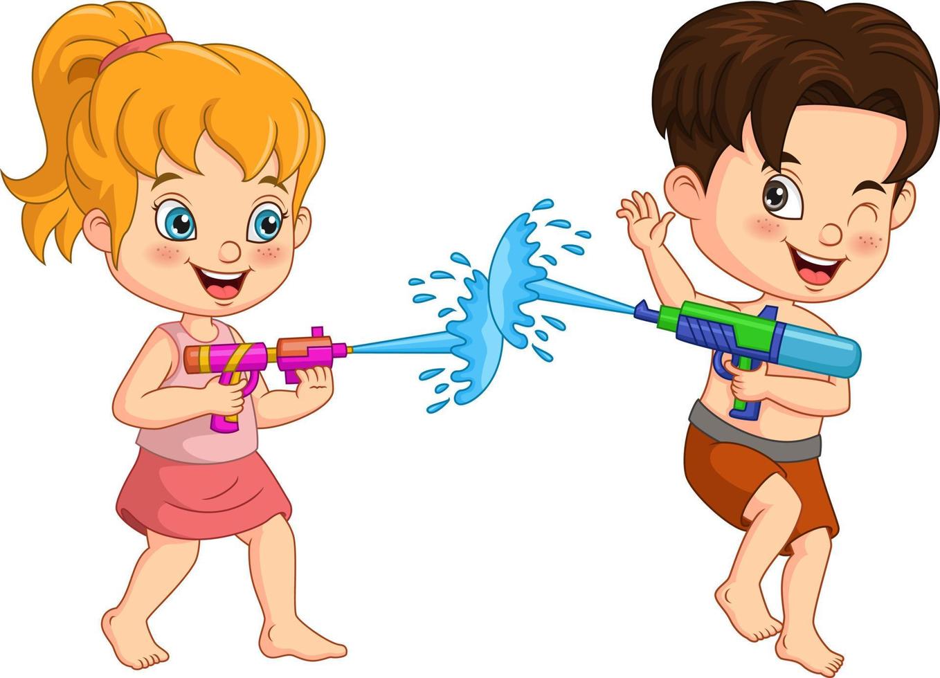 Cartoon kids playing a water gun vector