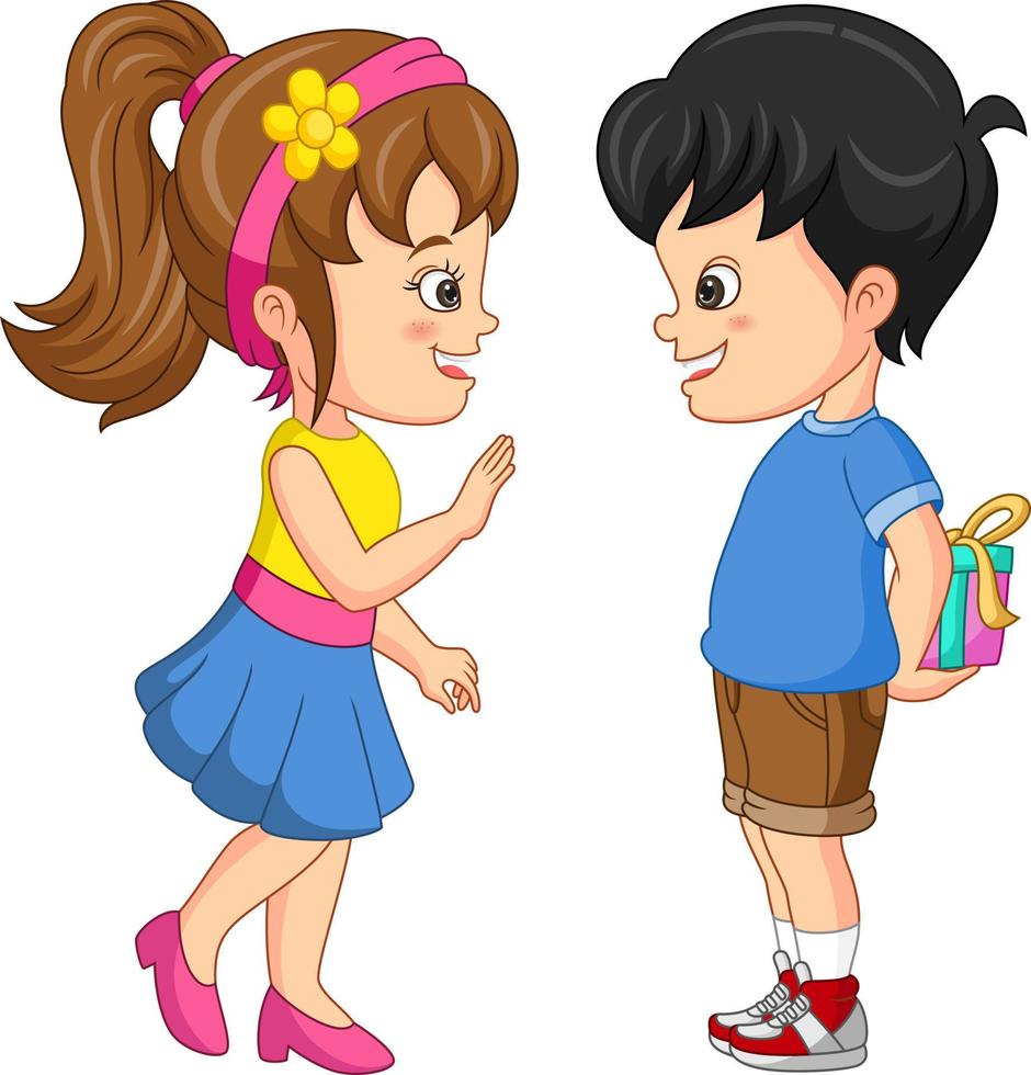 Cute boy giving a gift box to a girl vector