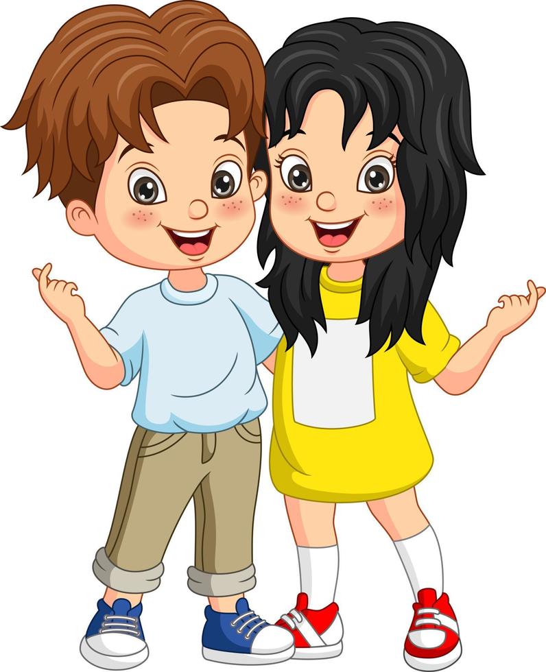 Cute happy boy and girl cartoon vector