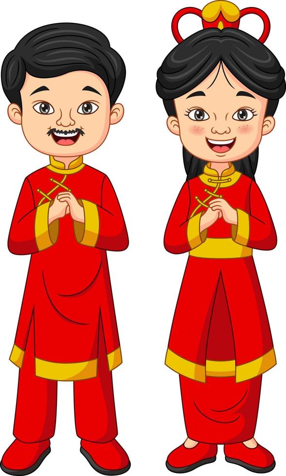 Happy chinese father and mother cartoon vector