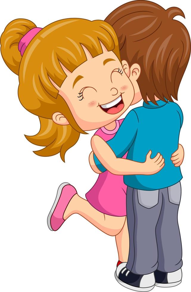 Cute boy and girl cartoon hugging vector
