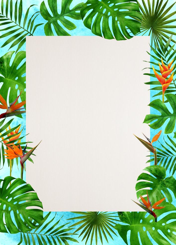 frame of tropical leaves watercolor photo