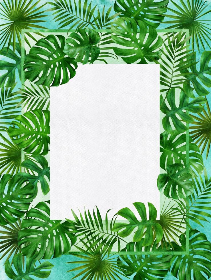 frame of tropical leaves watercolor photo