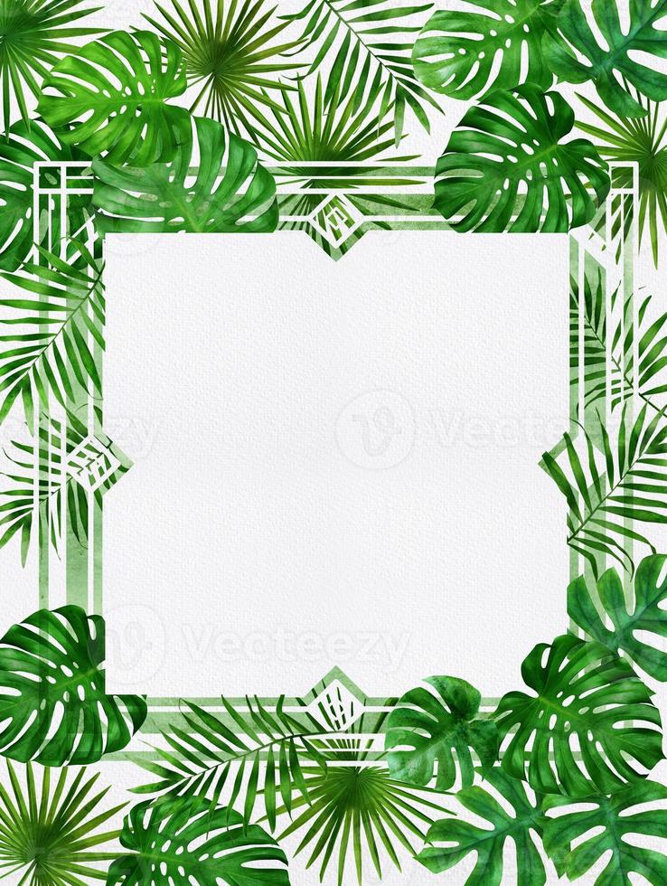 frame of tropical leaves watercolor photo