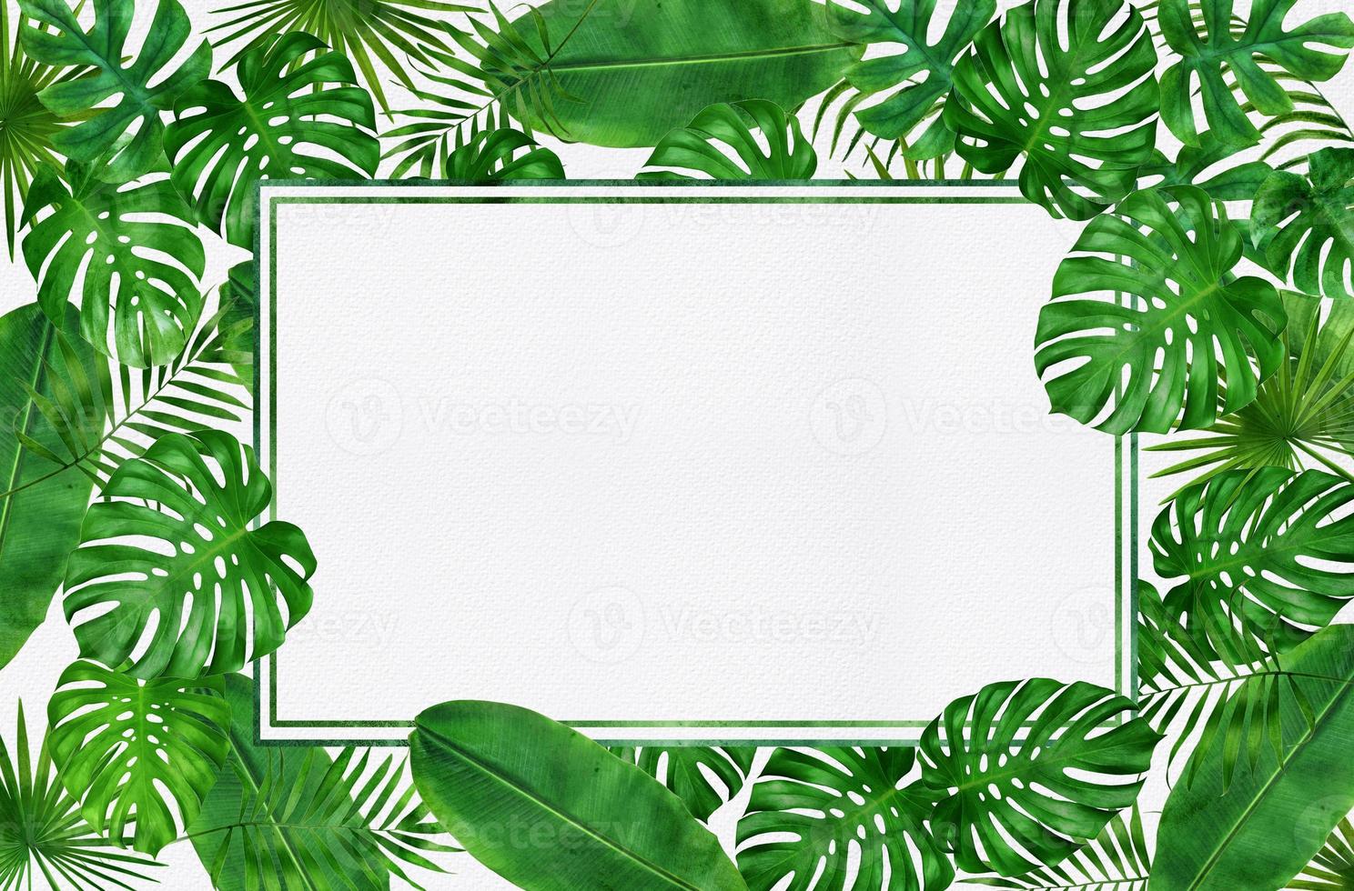 frame of tropical leaves watercolor photo