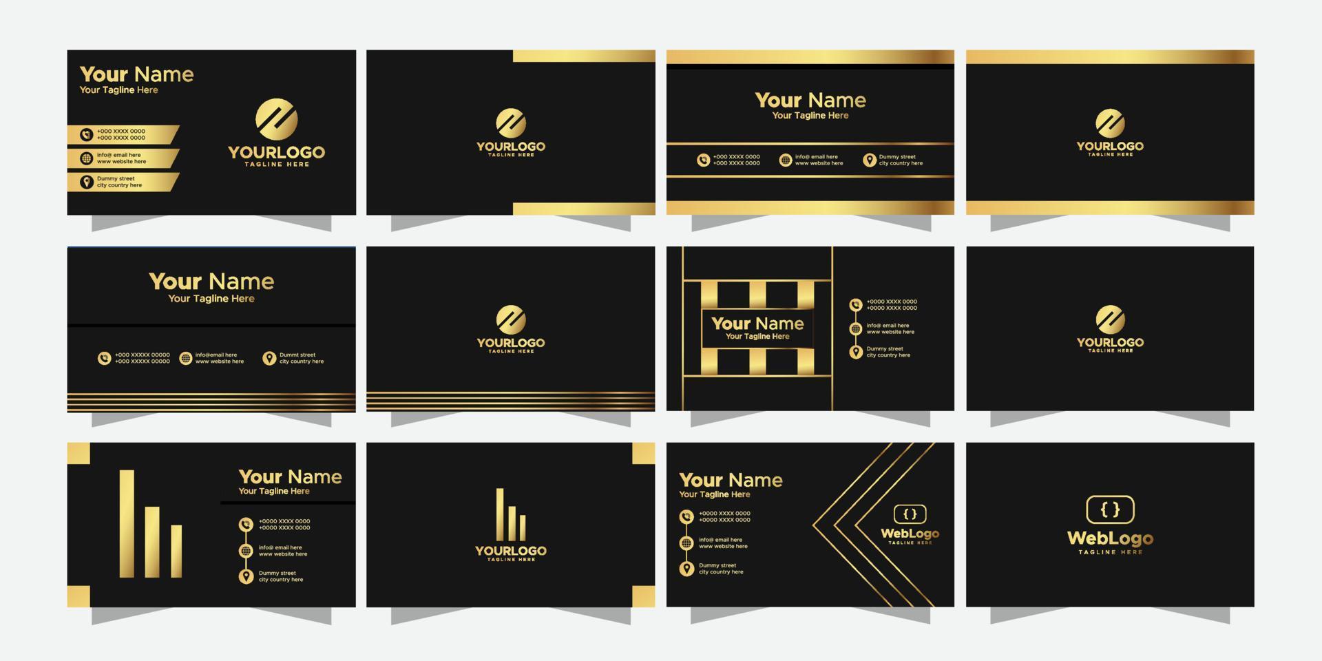 paquete de tarjetas de visita negro dorado vector