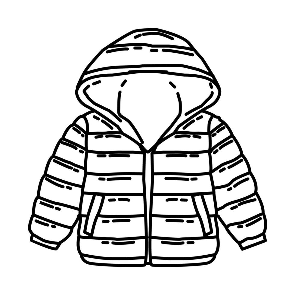 chaqueta acolchada de abrigo de invierno para icono de niños. garabato dibujado a mano o estilo de icono de contorno. vector