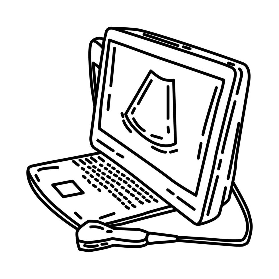 Laptop Portable Ultrasound Machine Icon. Doodle Hand Drawn or Outline Icon Style. vector